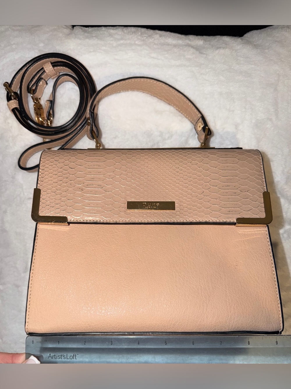 Beige Pink Top-Handle Women's Bag with Gold Accents
